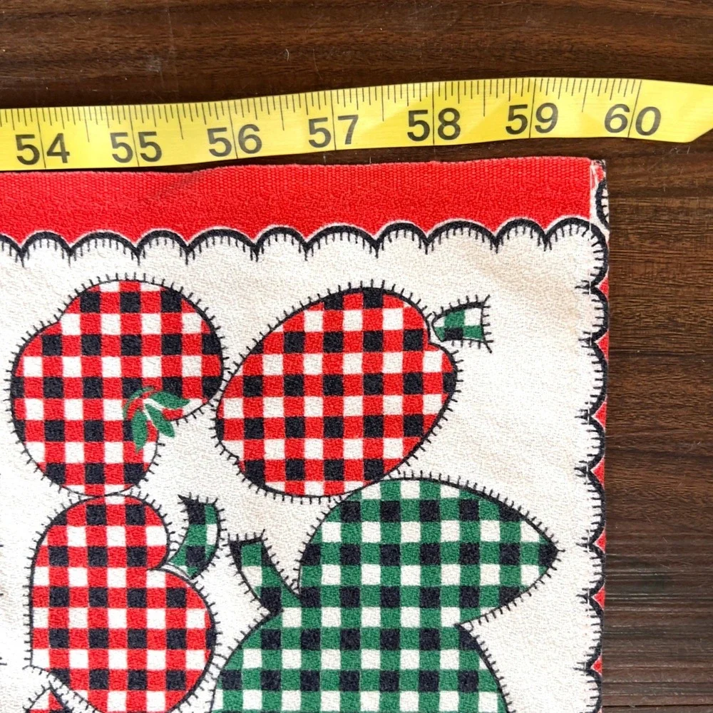Vintage 50s Farmhouse Tablecloth Floral Gingham Fruit Patchwork 48x60 Retro Red